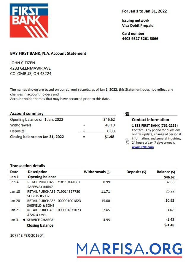 Downloadable USA Bay First bank statement word sample